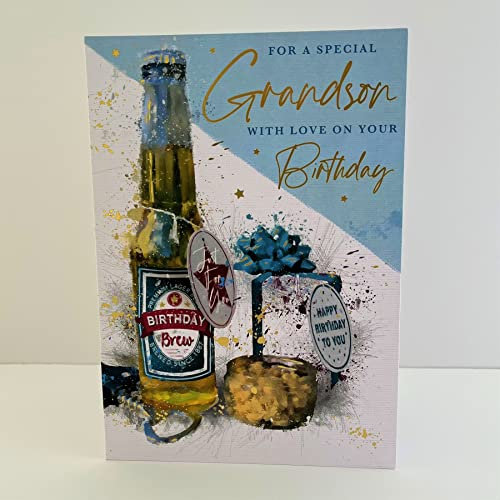 Words n Wishes Tarjeta de cumpleaños especial para nieto, regalo de botella de cerveza
