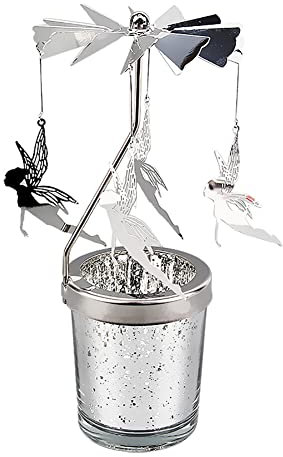 Uposao Rotierender Kerzenhalter Glas, Karussell Teelicht Teelichthalter Motiv Fee Spinnen Teelicht Kerzenhalter Kerzenständer Weihnachtsdeko für Geburtstag Hochzeit Deko Wohnzimmer Tischdeko