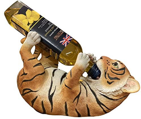 Entzückende 30 cm große Tiger-Weinflaschenhalter-Figur – handbemalt mit erstaunlichen Details – Küchentheke oder Tischdekoration – niedliches Tiger-Geschenk für Zuhause