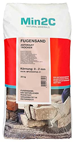 MIn2c AG-Heute Fugensand 25 kg 0.0-2.0 mm | Quarzsand Premium Fugenfüller | Extrem fein | Einkehren in Pflaster | Anthrazit | Schützt vor Unkrautwuschs