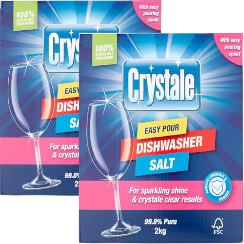 2 x 2kg Dishwasher Salt for Dishwashers and Water Softeners, Easy-Pour Box