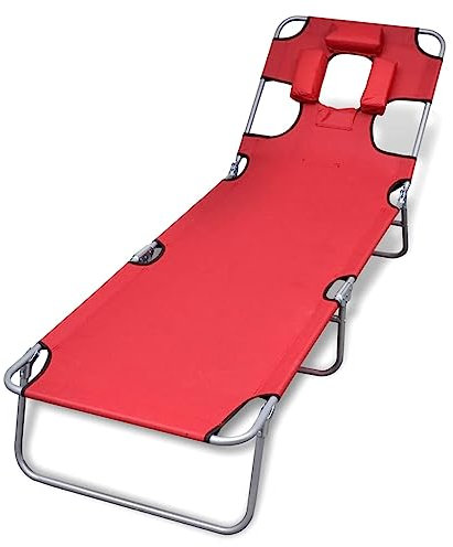 ULUYYUC Sonnenliegen Liegestühle Doppel-Chaiselongue Schlafsofa BettliegeKlappliege mit Kopfkissen Pulverbeschichteter Stahl Rotgeeignet für Pools, Strände, Decks