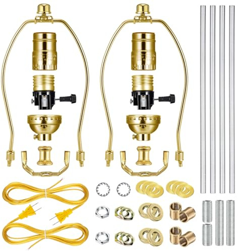 2 Sets Make-a-Lamp Kits - Table Repair or DIY Wiring Kits With 8'' Harp, 12'' Pipe, 3-Way Socket, 8 ft Cord, and All Hardware Parts for Creating DIY Antique Lamp Designs (Bronze)