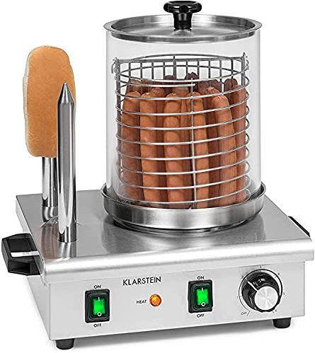 Soudesileim Stufa per salsicce in acciaio inox, scalda salsicce, hot can, temperatura regolabile, cilindro in vetro da 17 cm, fornello professionale (422 W, con macchina per il riscaldamento del pane)
