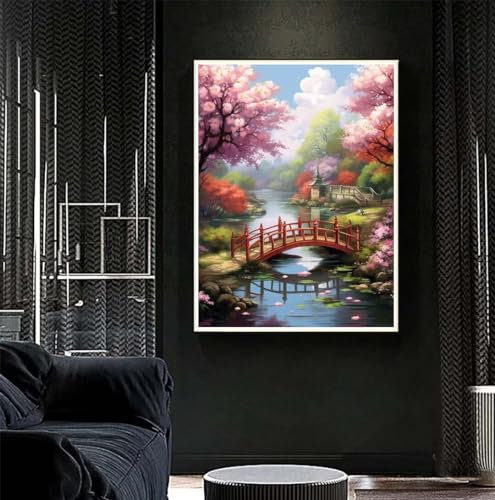 Diamond Painting Landschaft 90x120 cm, Fluss Diamant Painting Bilder, Malen Nach Zahlen Erwachsene Kinder, DIY Diamond Art Painting Kits, Full Diamanten Painting Malerei Stickerei Set, Wand Dekor S513