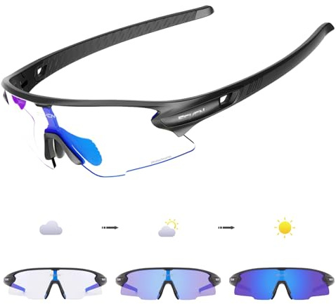 SCVCN Photochromatische Selbsttönend Fahrradbrille für Herren Damen Klar Sportsonnenbrille TR90 Rahmen Sport Radfahren MTB Radbrille UV400 Schutz Sportbrille Laufen Fahren Triathlon Baseball S2
