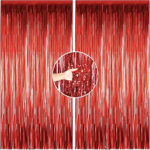 June tech Tinsel Curtain Glitter Girls Tinsel Curtains Pastel Foils Fringe Party Decoration Background for Unicorn Mermaid Fairy Princess Birthday School Child School Party (Red)
