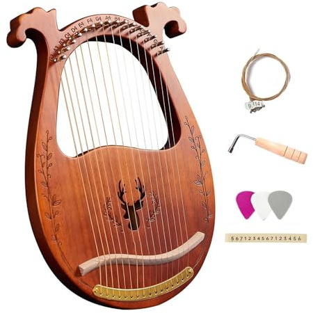Anfänger harfe 16-saitige Lyra-Harfe C-Tonart-Saiteninstrument Mit Stimmschlüssel 3 Plektren Aufkleber Zubehör Für Anfänger(Coffee)