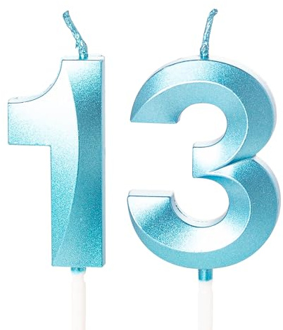 Velas de cumpleaños número 13, velas azules con el número 13 para decoración de tartas