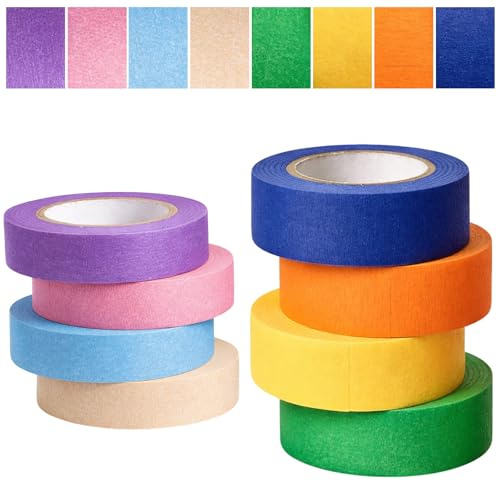 HavaCue 8 Rolls Coloured Masking Tape with 2 Size, 20mm * 12m & 15mm * 12m Wide Assorted Artists Tape, Adhesive Craft Tape for DIY Craft Painting Labeling