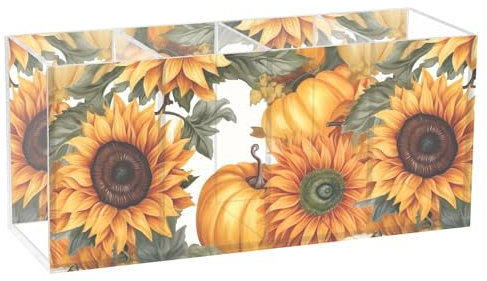 CHIFIGNO Thanksgiving-Kürbis- und Sonnenblumen-Stifthalter für den Schreibtisch, niedliche Stifthalter, 4 Fächer, Make-up-Pinselhalter, Acryl-Marker-Organizer für Büro, Klassenzimmer, Zuhause