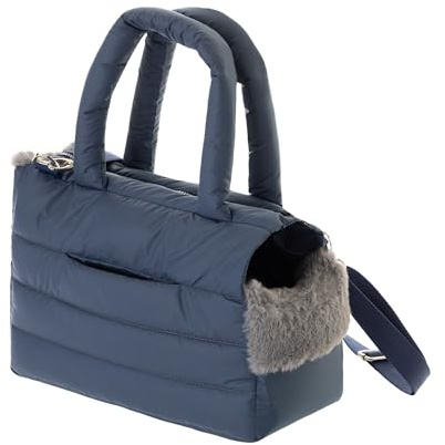 Transporttasche für Hunde und Katzen - Tasche für unterwegs, Dog Carrier -Schultertasche für Haustiere mit Gummiband mit Karabiner,bis 8 kg, dunkelblau