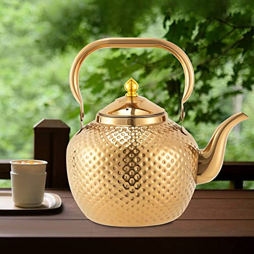 JDBDU Théière avec infuseur en acier inoxydable - 2 l - Grande théière pour cuisinières à induction, cuisinières à gaz, halogènes et fours électriques - Doré