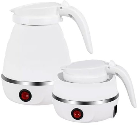Travel Kettle 600ML, Foldable Mini kettle, Portable Camping kettle With Separable Power Cord for Outdoor Hiking Home (White)