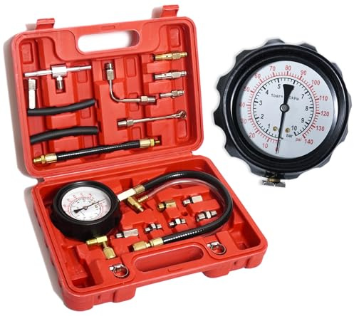 RIODEMBO Kraftstoffdruck-Tester Kit, 0-140 PSI /0-10 bar Universal Kraftstoffdruckprüfer Kraftstoffeinspritzpumpe Druckmessgerät für Auto LKW Auto Motorrad ect.