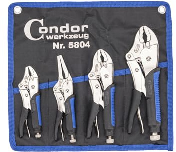 Condor Tool 5804 | griptångsats | 4 delar | Krom-vanadin-stål | universal grepptång | långt handtag | låstång