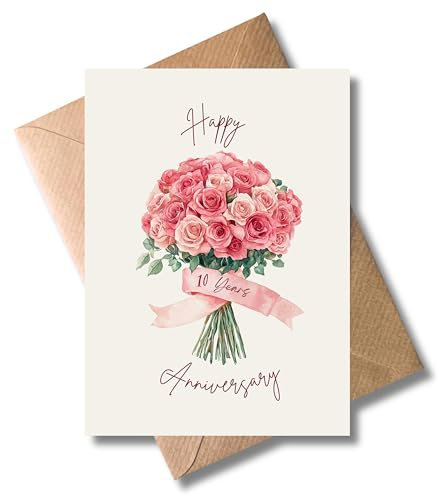 WBdesignz Hochzeit Karte mit Umschlag- happy 10 years anniversary Gratulation zur Rosenhochzeit Glückwunschkarte Ehepaar (Din A6)