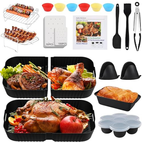 Heißluftfritteuse Zubehör für Ninja Foodi Flexdrawer 10,4 L Heißluftfritteuse AF500EU - Ninja Airfryer Zubehör - 22 Stück Airfryer Silikonform Zubehör Set - BPA-frei - Ninja Airfryer Zubehör AF500EU