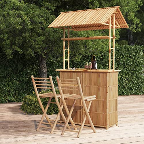 Xichuzi 3-TLG. Bar-Set, Bierzeltgarnitur, Gartenbar, Camping Küche, Biertisch Bierbänke, Garten Möbel, Bambus