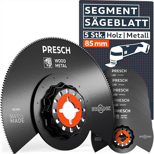 Presch Multiverktyg Sågblad Segmentsågblad Trä och Metall 85mm 5 st. - Starlock-Sågblad för verktygsfritt byte - Högsta precision tack vare BI-metalltänder - Perfekt passande multiverktygstillbehör