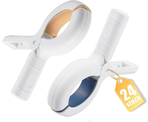 24 Stück Handtuchklammern für Strandliegen, Wäscheklammern Groß & Stark, Winddichte Handtuch & Strandtuch Klammern für Tägliche Wäsche, Badetücher, Bettwäsche & Dicke Kleidung - 12 Blau + 12 Khaki