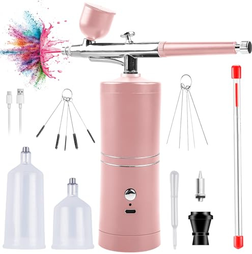 Behogan Set aerografo portatile con compressore, set aerografo, set di compressori portatili, aerografo senza fili, con compressore, mini aerografo a doppia azione manuale per pittura, tatuaggi, nail