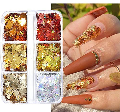 Paillettes per unghie autunnali, Paillettes Di Foglie D'Acero, Materiali Per Nail Art Fai Da Te, Toppe Per Unghie Autunnali, Decorazioni Per Nail Art (A)