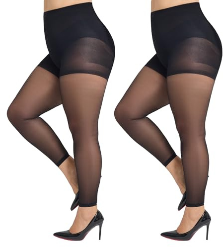 MANZI Bauchweg Strumpfhose Ohne Fuss Große Größen Shape Leggings Damen | Feinstrumpfhose Ohne Fuß Grosse Grössen 30 Den Schwarz Hautfarbe 2 Paar