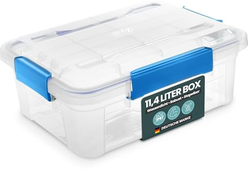 Kreher® Aufbewahrungsbox mit Deckel (11,4 Liter) - Wasserdichte Box stapelbar, Luftdichte Box BPA- & schadstofffrei, robuste Lagerboxen mit Silikondichtung & 4 Clips (1, 11,4 Liter)
