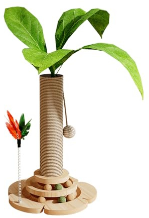 Marchul 5 in 1 Katzenspielzeug, Katzenkratzbaum mit Sisalseil, Hölzerne Katze Track Toy Ball mit Springy Feder, Kätzchen Baum mit simulierten Pflanzen, Interaktiver Kratzbaum für Katzen