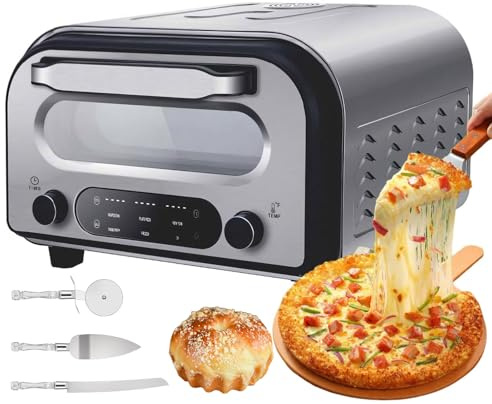 TYH Forno Elettrico per Pizza da 1700 W, Forno per Pizza da Banco da 12 Forno Elettrico per Pizza con Taglierina - Piano di Lavoro da 450°C, 6 Preimpostazioni per Pizza