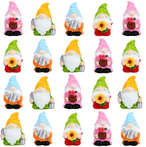 DTOFOOT 20Pcs Spring Mini Gnomes Tiny Gnomes Figurines Fairy Garden Decor