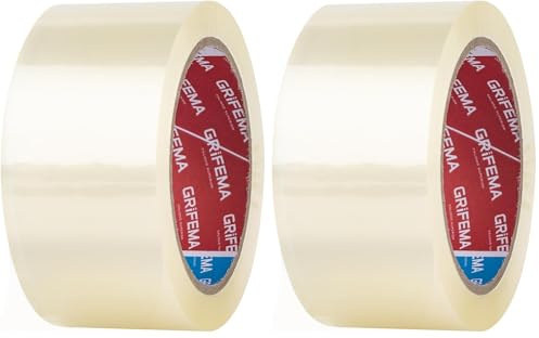 GRIFEMA GA4003-1, Ruban Adhésif d'emballage Transparent pour l'emballage de Boîtes en Carton pour l'expédition et le Déménagement, Faible Bruit (Lot de 2)