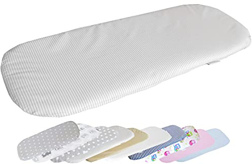 Vizaro - Dra-på-lakan för barnvagnens spjälsäng - barnvagn 70–80 x 30-35 cm - 100 % bomull - tillverkad i EU, OekoTex - C. vita prickar grå linjer