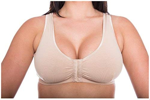 GEMM Cotton Lycra Non Wired Front Fastening Bra in Black-White-Nude-Floral Sizes 34B to 48DD (Nude 46)