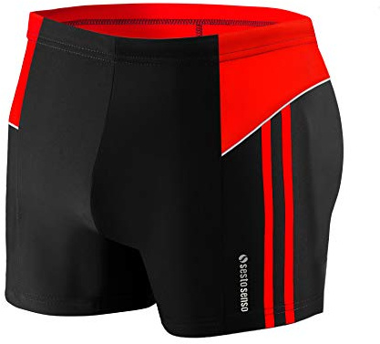 sesto senso Badbyxor för män, snäva simbyxor, M till 4XL, tajta badmode, simshorts, Svart röd vit – Bd 384, L