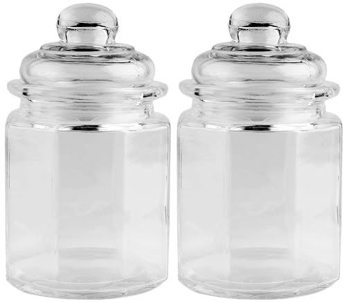 Ideen mit Herz Tarro de caramelo de cristal, 2 unidades, octogonal, con tapa de cristal, 8 cm x 8 cm x 12,5 cm, capacidad: 230 ml