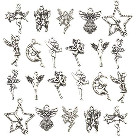 66 pcs Antique Silver Bulk Wings Fairy Tibetan Angel Charms for Pendants Crafts Supplies Keyring Jewellery Findings for DIY Necklace Bracelet Jewellery Making Accessory WM151