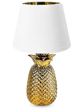 Navaris Tischlampe im Ananas Design - 40cm hoch - Deko Keramik Lampe für Nachttisch oder Beistelltisch - Dekolampe mit E27 Gewinde in Gold-Weiß