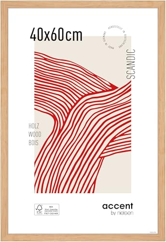 accent by nielsen Holz Bilderrahmen Scandic, 40 x 60 cm, Hellbraun | Holz Posterrahmen im Hoch- & Querformat zum Aufhängen Hellbraun matt Echtglas