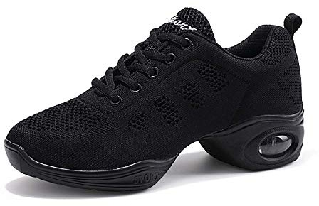 Athletic - Scarpe da Ginnastica da Donna, con Lacci, in Maglia di Fitness, (Nero Cuscino D Air), 36 EU
