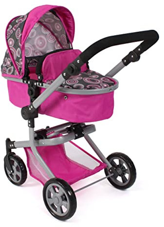Bayer Chic 2000 - Puppenwagen Mika, 2in1 Kombipuppenwagen für Kinder von 4 bis 8 Jahren, Hot pink Pearls, 595-87, 73 x 41 x 82 cm