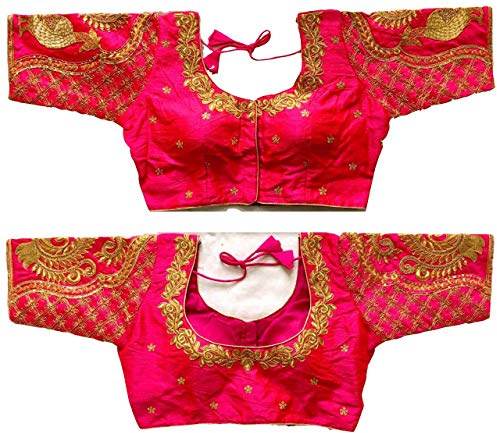 Glorenvally Fab Party Wear Bollywood Readymade Indian Ethnic Saree Blouse Crop Top Choli (709) (40-Inch Bust, Pink)