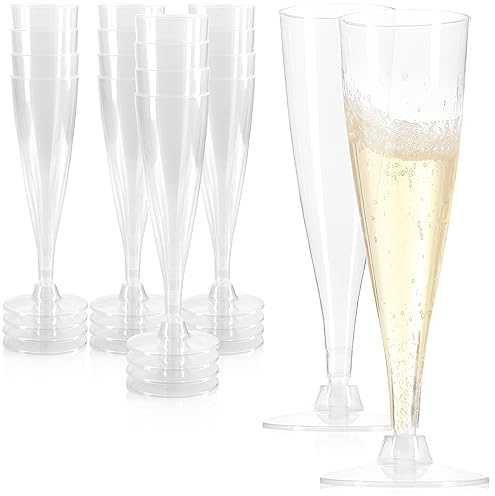com-four® 16x Mehrweg Sektglas, transparente, stapelbare | Camping und unterwegs - wiederverwendbar und spülmaschinengeeignet - Sektflöten