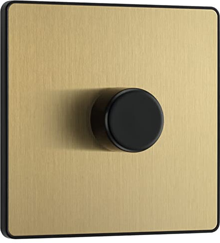 BG Electrical Intelligent Single Wall Dimmer Switch, 2 Way, Screwless Front Plate, Evolve, Satin Brass, 200W, PCDSB81B
