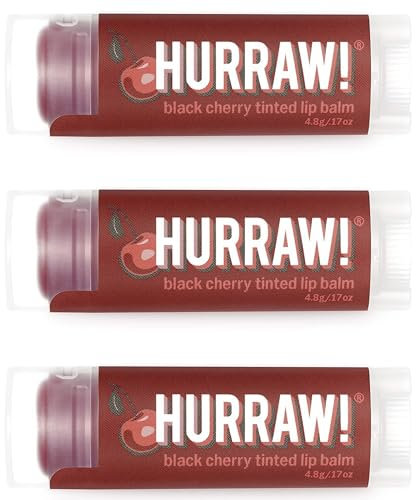 Hurraw! Black Cherry Tinted Lip Balm, 3 Pack: (Sheer Red Tint) Organic, Certified Vegan, Cruelty and Gluten Free. Non-GMO, 100% Natural Ingredients. Bee, Shea, Soy and Palm Free. Made in USA