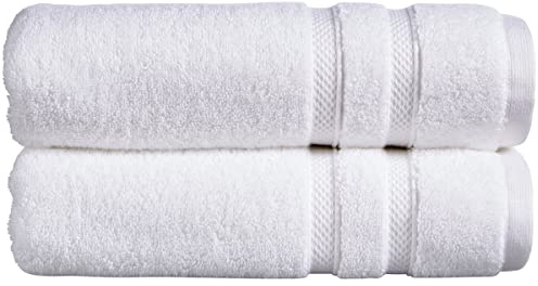Christy Chroma Bath Towels | Set of 2 | Highly Absorbent Heavyweight 675GSM | Bold and Bright | Soft Velvety Smooth Bathroom Shower Towels | 100% Cotton | Sustainably Made | White