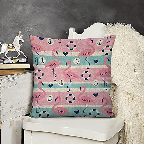 Zierkissenbezüge 45X45Cm Sommer-Lustige Flamingo-Anker-Rettungsringe Kissenhüllen Atmungsaktiv Sofakissen Bezug Gemütliche Kissenbezug Für Cafe Dekoration Schlafzimme