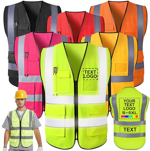 Gilet di sicurezza personalizzato stampa logo/nome 5 tasche alta visibilità riflettente