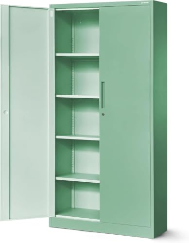 Jan Nowak Aktenschrank Büroschrank Metall, abschließbar, für 50 A4 Ordner | Ordnerschrank, Dokumentenschrank, Archivschrank, 4 verstellbare Böden je 50 kg, 3-Punkt-Schloss, Stahl 0,6 mm
